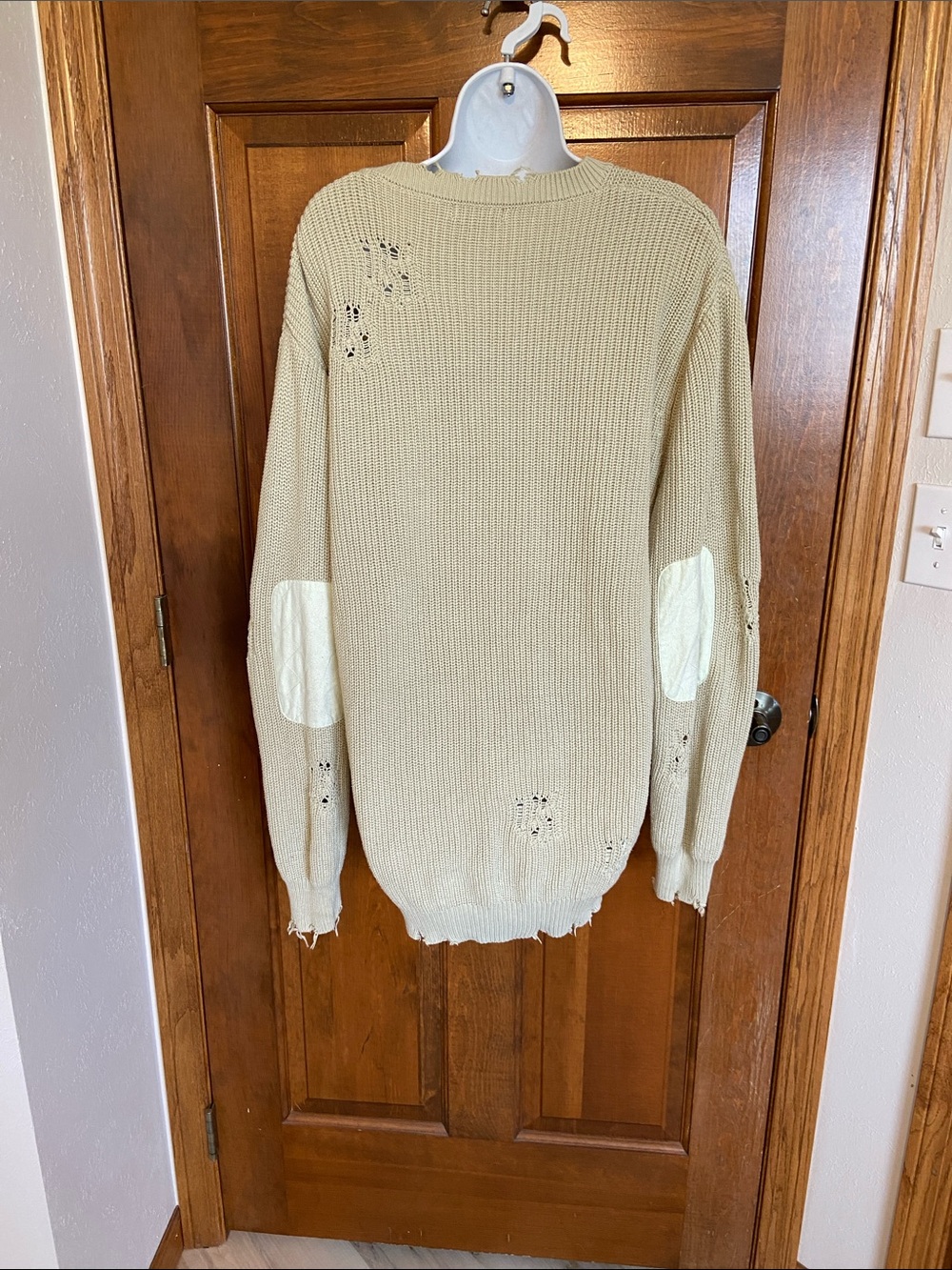 SER O YA Unisex Devin distressed sweater pale green pullover Cotton knit Large - Picture 5 of 10